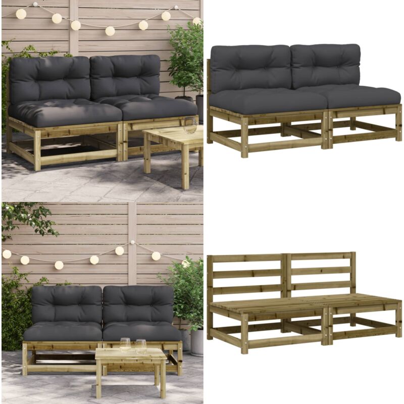 Canapés jardin sans accoudoirs coussins 2 pcs bois pin imprégné - Canape De Jardin - Mobilier De Jardin - Canapé Extérieur - Ensemble Canapé Jardin