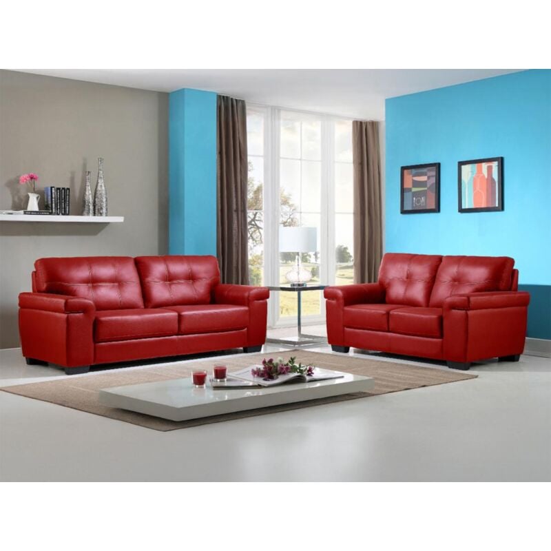 Vente-unique - Canapés 3 places et 2 places en cuir hazel - Rouge