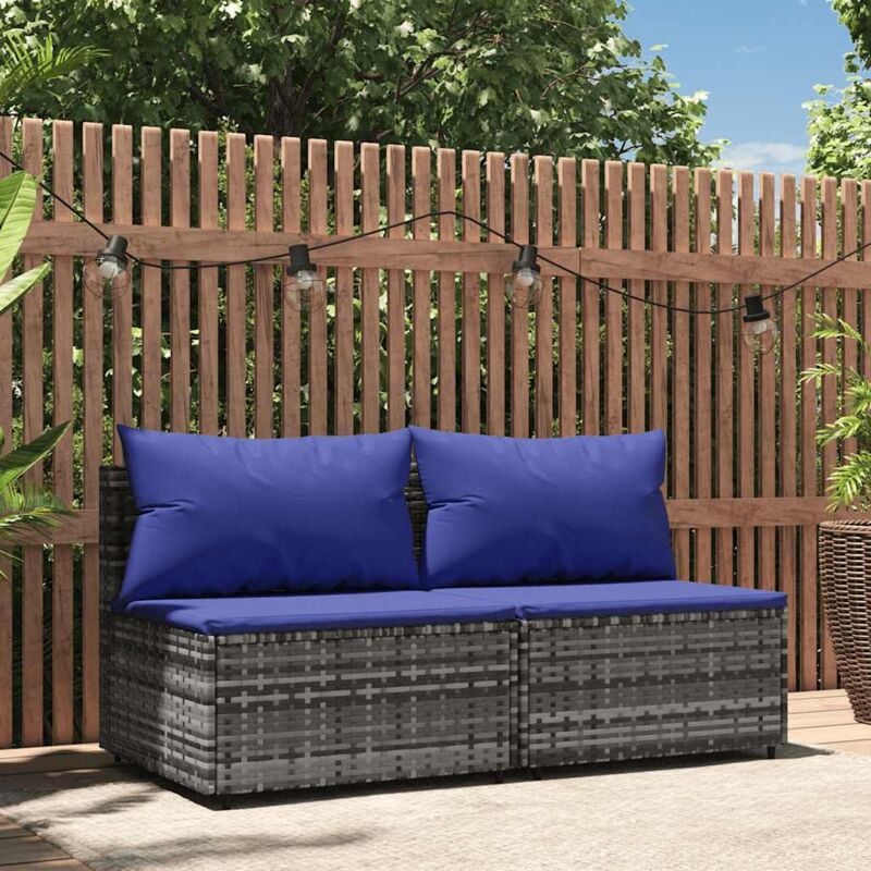 Vidaxl - Canapés centraux de jardin et coussins 2pcs Gris Résine tressée