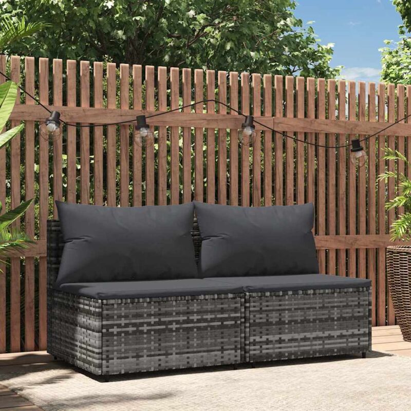 Vidaxl - Canapés centraux de jardin et coussins 2pcs Gris Résine tressée