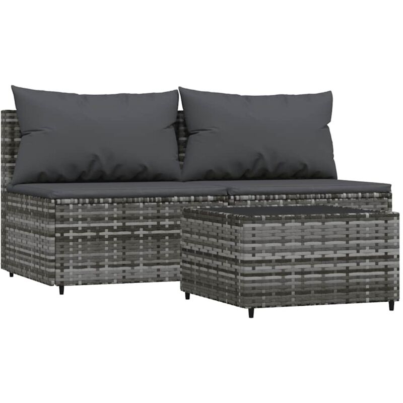Vidaxl - Salon de jardin 3 pcs avec coussins Gris Résine tressée