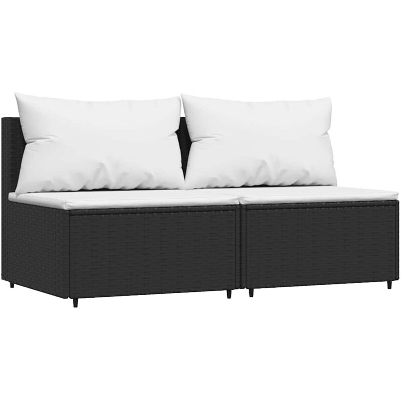 Canapés centraux de jardin et coussins 2pcs Noir Résine tressée Vidaxl