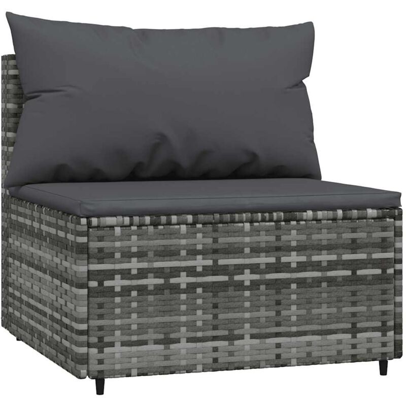 Canapé central de jardin avec coussins gris résine tressée Vidaxl