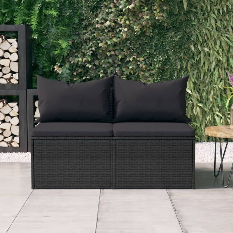 Canapés centraux de jardin et coussins 2pcs Noir Résine tressée Vidaxl
