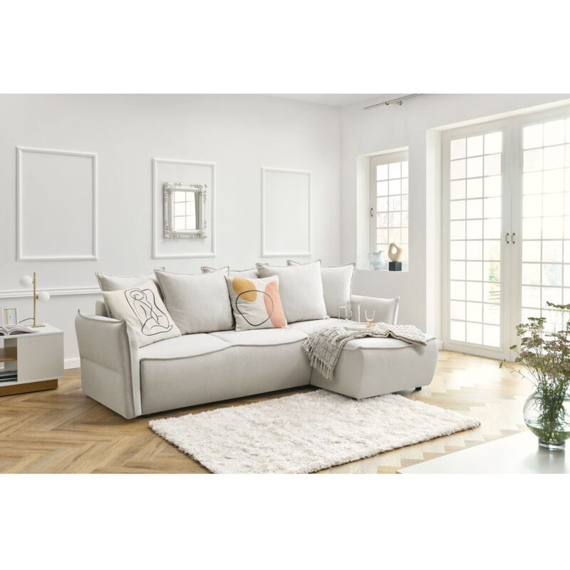 BOBOCHIC XS - Canapé d'angle convertible coffre LEON Angle droit Beige