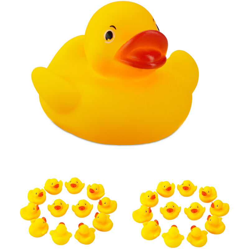 Canards de bain, lot de 25, jouet couineur, pour enfants, 5 cm, objet décoratif, plastique, jaune - Relaxdays