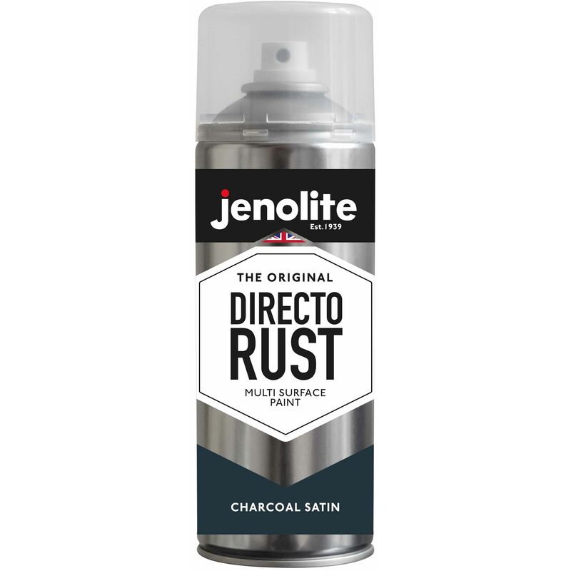 Charcoal Grey - 1 x 400ml Aerosol - JENOLITE Directorust Satin Multi Surface Paint - Charcoal Grey - For Use On Wood, Metal, Plastic, Ceramic &