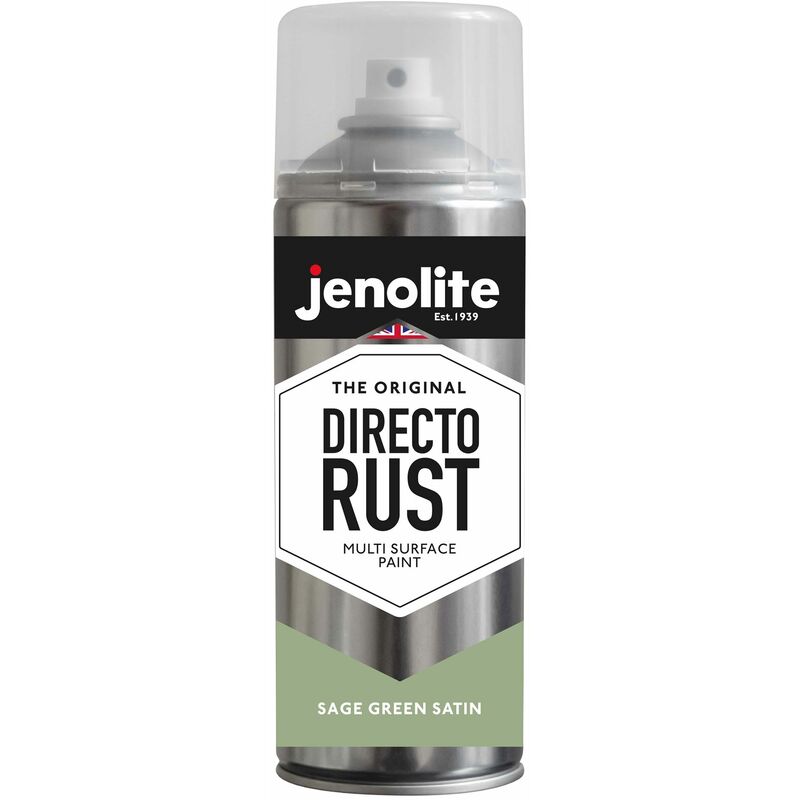 Sage Green - 1 x 400ml Aerosol - JENOLITE Directorust Satin Multi Surface Paint - Sage Green - For Use On Wood, Metal, Plastic, Ceramic & Rusted