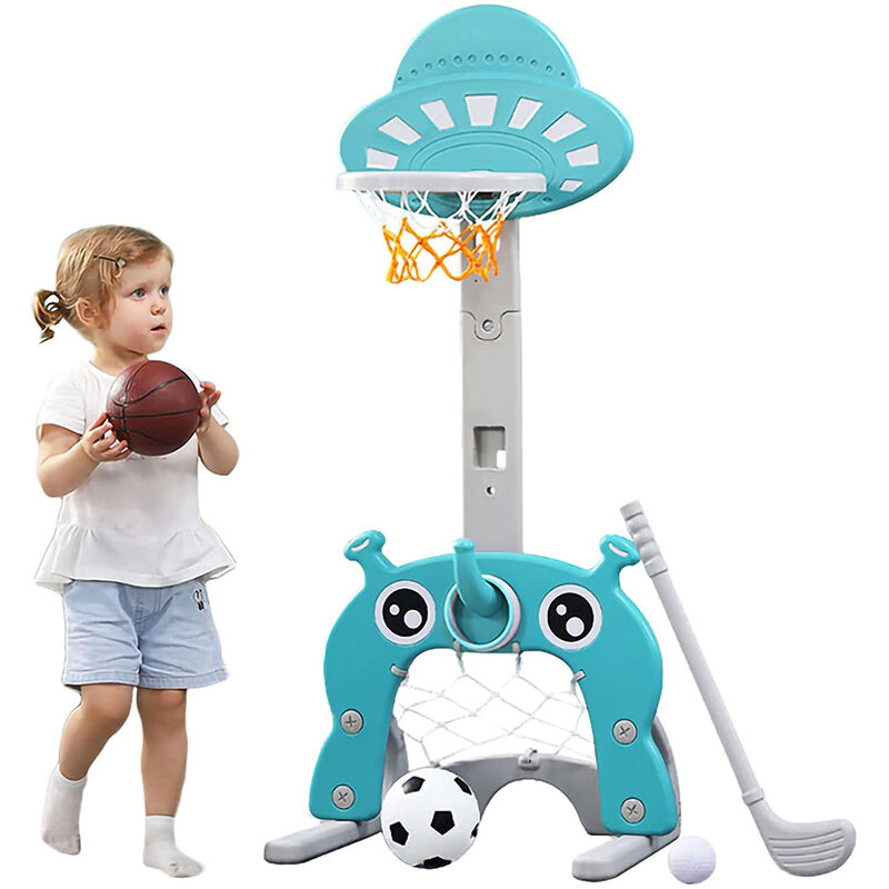 

Canasta De Baloncesto con Soporte 6 en 1 Juego De Golf Balón De Fútbol para Niños Centro De Actividades Altura Ajustable 47x55x125cm