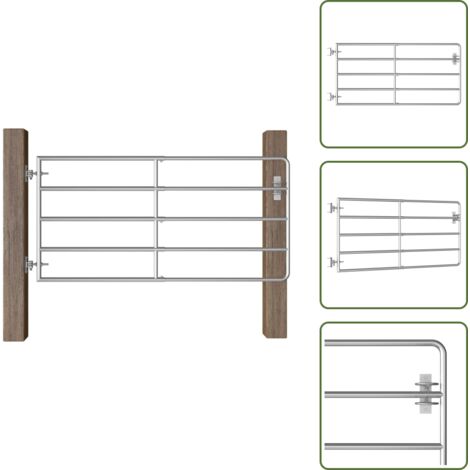Cancela de 5 barras - vidaXL Cancela de 5 barras para campo acero plateado (95-170)x90 cm - Puerta de campo para ganado