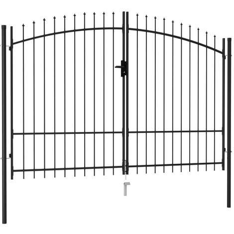 Cancela de valla doble puerta con puntas acero negro 3x2 m - Negro