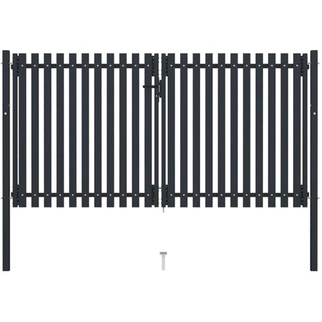 Cancela doble de valla de acero gris antracita 306x150 cm