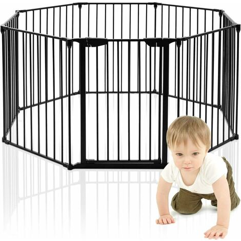 Cancelleto di Sicurezza per bambini Recinzione in metallo Pieghevole per Camino per animali domestici Bianco e Nero 500x74,5 cm (NERO)