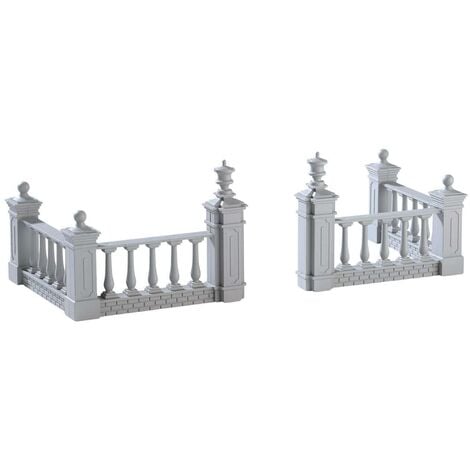 Cancelletti decorati bianchi villaggio di Natale in plastica set di 4 pezzi