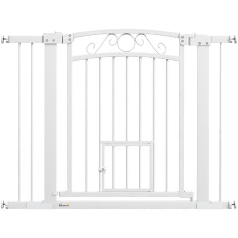Cancelletto di Sicurezza per Animali con Estensioni 76-104x77cm Porta per Gatti Bianco