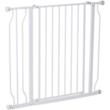 Cancelletto di Sicurezza per Animali Domestici Regolabile 75-95 cm in Acciaio e ABS Bianco