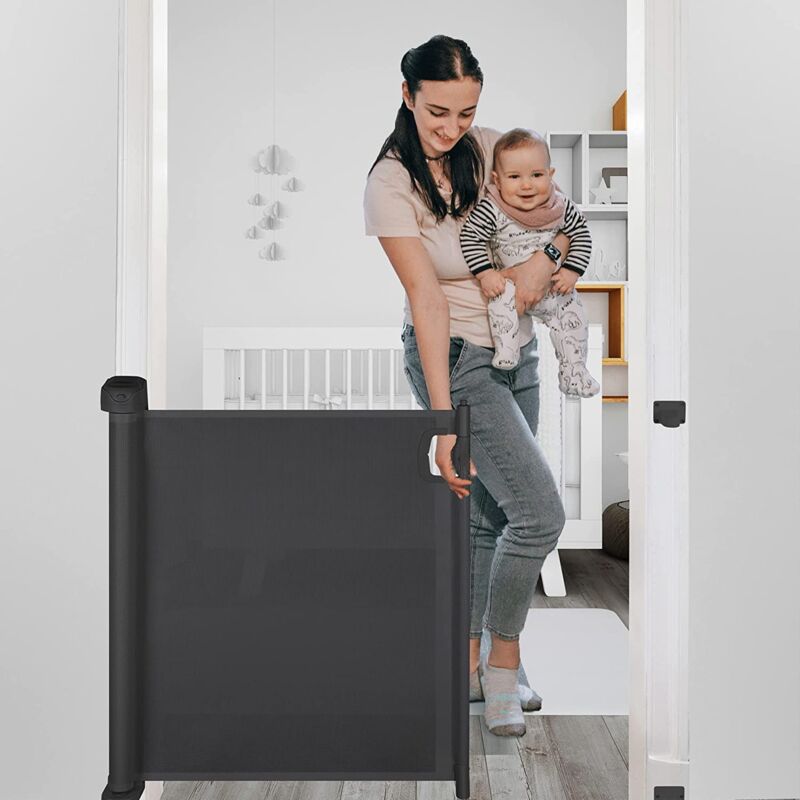 Image of Cancelletto di sicurezza per bambini espandibile Cancelletto per scale a chiusura facile H.84 x L.180 cm max. nero Hasaki