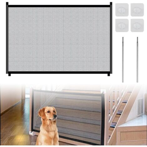 Cancelletto di sicurezza per cani, 110 x 72 cm, con 4 ganci adesivi, retrattile ed estensibile, per neonati e animali domestici