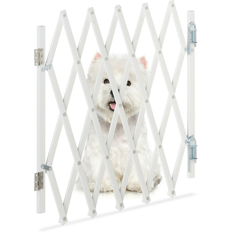 Cancelletto di Sicurezza per Cani, Barriera Porte e Scale, Allungabile 96 cm, Alto 48,5-60 cm, Bambù, Bianco - Relaxdays