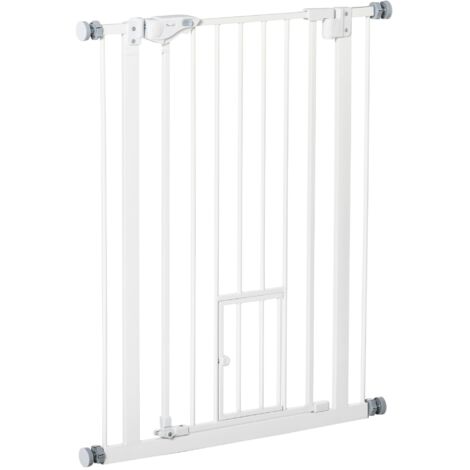 Cancelletto di Sicurezza per Cani con Porta Piccola Montaggio a Pressione Chiusura Automatica 74-80x91,4 cm Bianco
