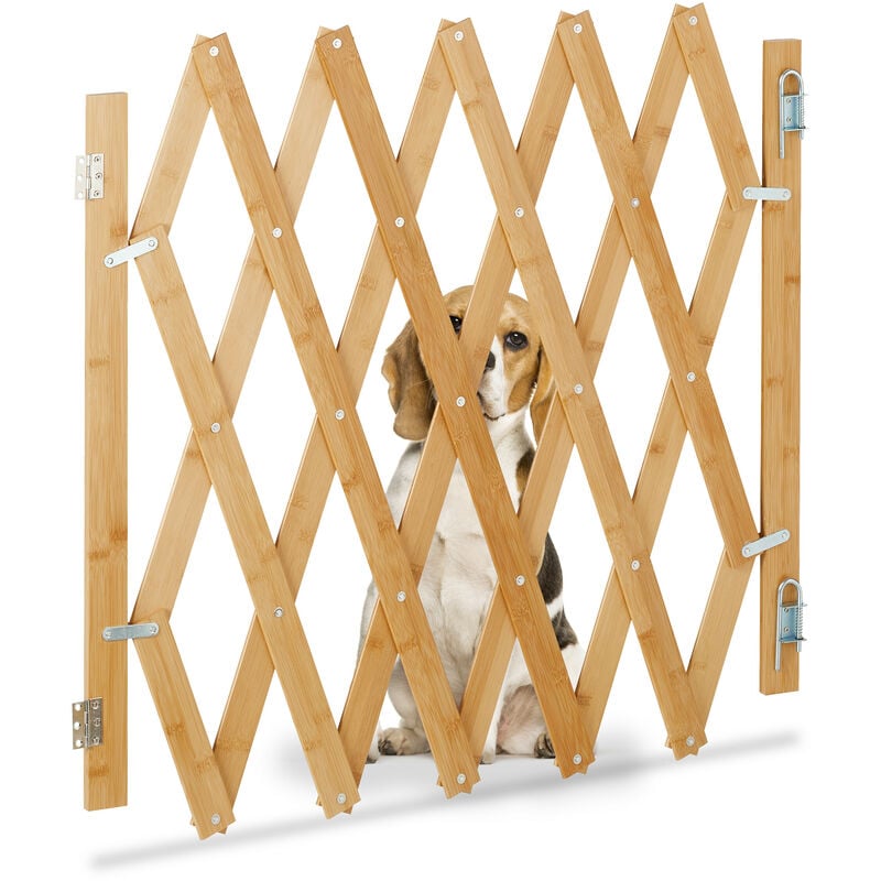 Image of Cancelletto di Sicurezza per Cani, Recinzione Allungabile fino a 126 cm, Alto 70-82 cm, in Bambù, Naturale - Relaxdays