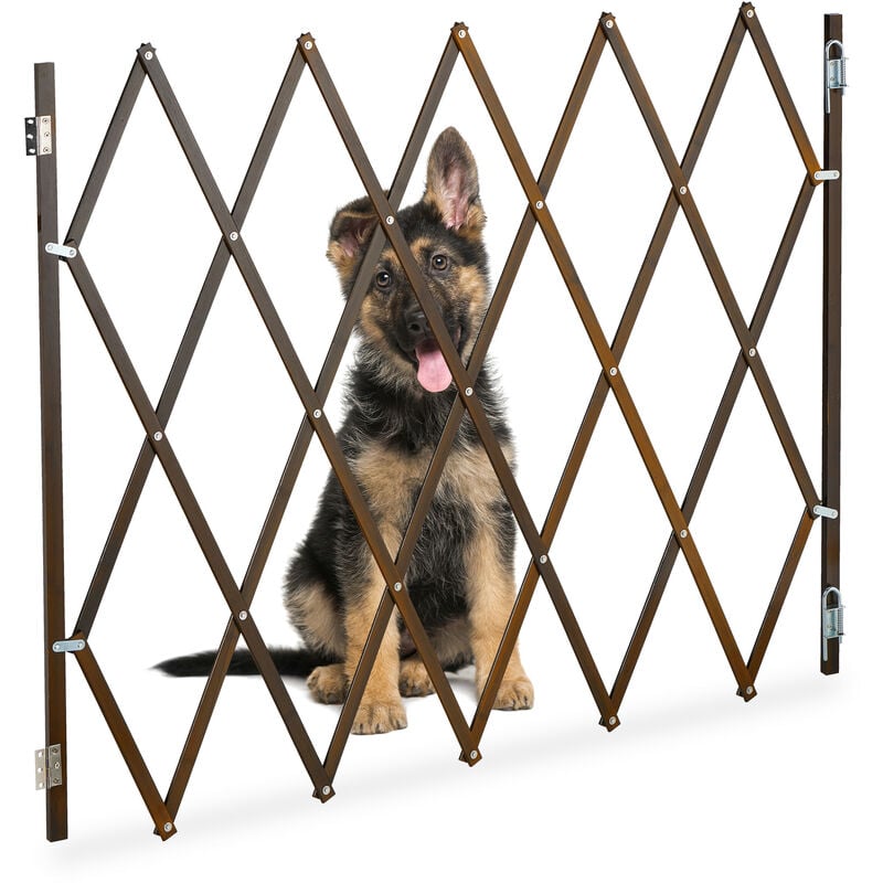 Cancelletto di Sicurezza per Cani, Recinzione Allungabile fino a 130 cm, Alto 87,5-100 cm, in Bambù, Marrone - Relaxdays
