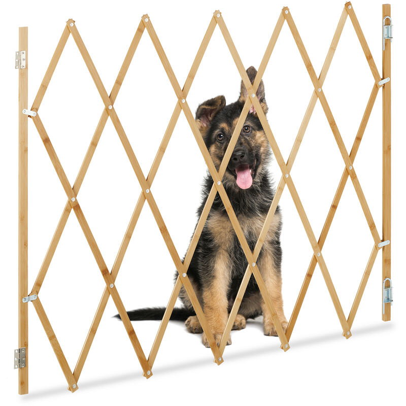 Image of Cancelletto di Sicurezza per Cani, Recinzione Allungabile fino a 130 cm, Alto 87,5-100 cm, in Bambù, Naturale - Relaxdays