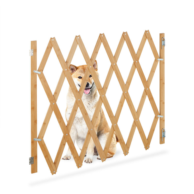 Image of Cancelletto di Sicurezza per Cani, Recinzione Allungabile fino a 140 cm, Alto 87 - 97 cm, in Bambù, Naturale - Relaxdays