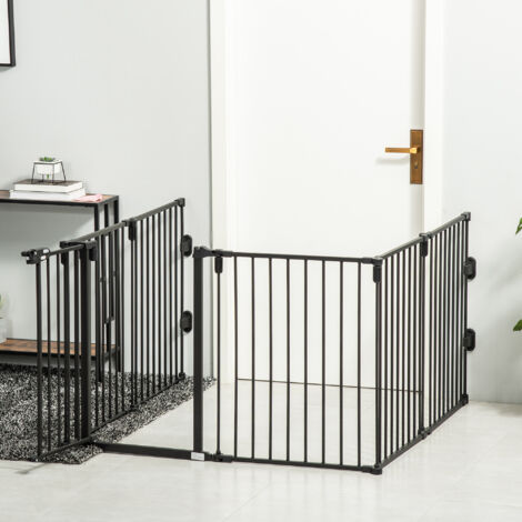 Cancelletto di Sicurezza Pieghevole 6 Sezioni, Cancellino Barriera per Cani in Acciaio, Sistema di Blocco e Chiusura Automatica, Nero