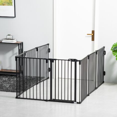 Cancelletto di Sicurezza Pieghevole 8 Sezioni, Cancellino Barriera per Cani in Acciaio, Sistema di Blocco e Chiusura Automatica, Nero