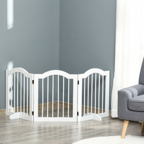 Cancellino per Cani Pieghevole a 3 Sezioni in Legno, Barriera per Cani con Piedini, Cancelletto di Sicurezza per Cani Piccoli, 154.5x29.5x61cm, Bianco
