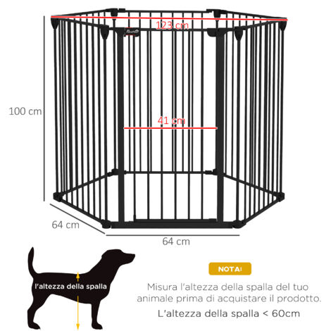 Cancellino Pieghevole per Cani di Taglia Media e Grande con Doppia Chiusura a 6 Pannelli in Acciaio e Plastica, Cancelletto di Sicurezza per Interni, 123x102x100 cm, Nero