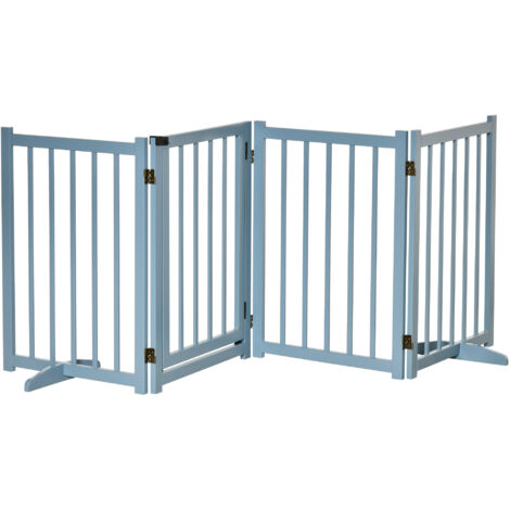 Cancellino Pieghevole per Cani Taglia Piccola e Media 237,5x36x80 cm con 4 Pannelli in Legno di Pino Blu Grigio
