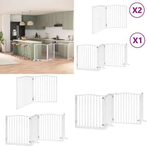 Cancello Cani Porta Pieghevole Bianco 12 Pannelli 640 cm Pioppo - Cancello per animali domestici - Cancello per cani pieghevole