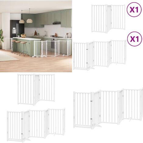 Cancello Cani Porta Pieghevole Bianco 9 Pannelli 450 cm Pioppo - Cancello per animali domestici - Cancello per cani pieghevole