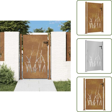 Cancello con serratura - vidaXL Cancello da giardino 100x125 cm in acciaio Corten con design erba - Cancello da esterno