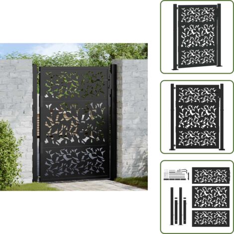 Cancello con serratura - vidaXL Cancello da giardino nero 100x125 cm in acciaio con design a foglia - Cancello da patio