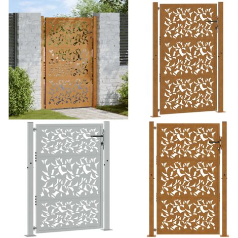 Cancello da giardino 100x125 cm in acciaio corten con design a foglia - Acciaio corten - Cancello in acciaio