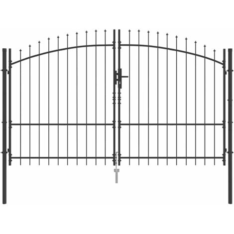 Cancello da giardino con blocco Grigio 175 x 300 cm Acciaio vidaXL