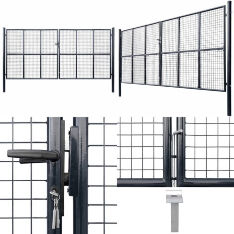 Cancello da Giardino in Rete di Acciaio Zincato 400x175 cm Grigio - Cancelletto in acciaio zincato - Cancelletto grigio antracite