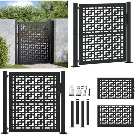 Cancello da giardino nero 100x100 cm in acciaio con design a croce - Cancello in acciaio - Cancello nero