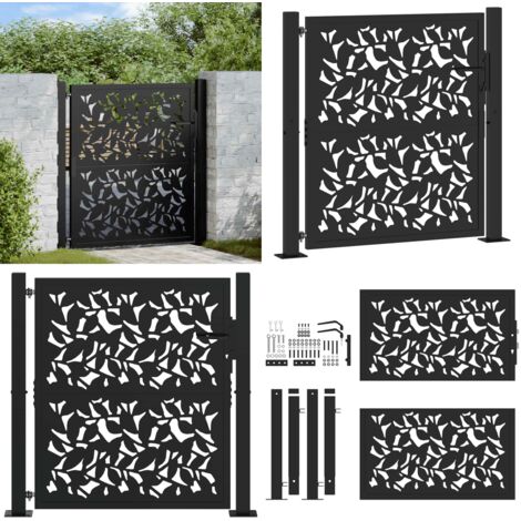 Cancello da giardino nero 100x100 cm in acciaio con design a foglia - Cancello in acciaio - Cancello nero