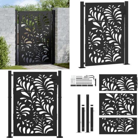 Cancello da giardino nero 100x125 cm in acciaio design ondulato - Cancello in acciaio - Cancello nero