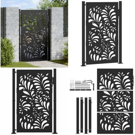 Cancello da giardino nero 100x150 cm in acciaio design ondulato - Cancello in acciaio - Cancello nero