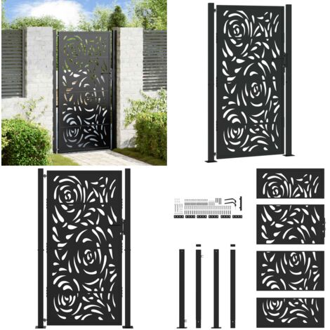 Cancello da giardino nero 100x175 cm in acciaio con design a fiamma - Cancello in acciaio - Cancello nero