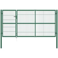 Cancello di Recinzione con Paletti 350x140 cm in Acciaio Verde