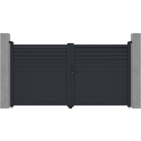 Cancello elettrico battente a persiana L305 x H166 cm in Alluminio Antracite - VIAZO