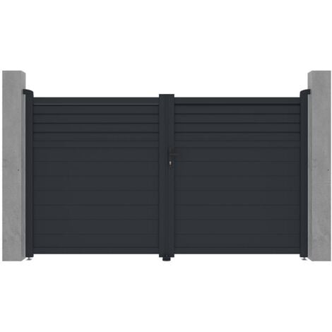 Cancello elettrico battente a persiana L305 x H181 cm in Alluminio Antracite - VIAZO