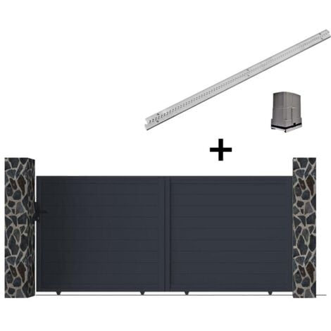 Cancello elettrico scorrevole L374 x H180 cm Alluminio pieno Antracite - NAZARIO
