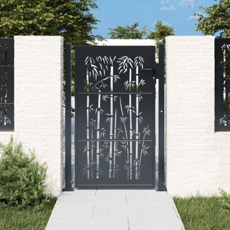 Cancello Giardino Antracite 105x180 cm in Acciaio Design Bambù  